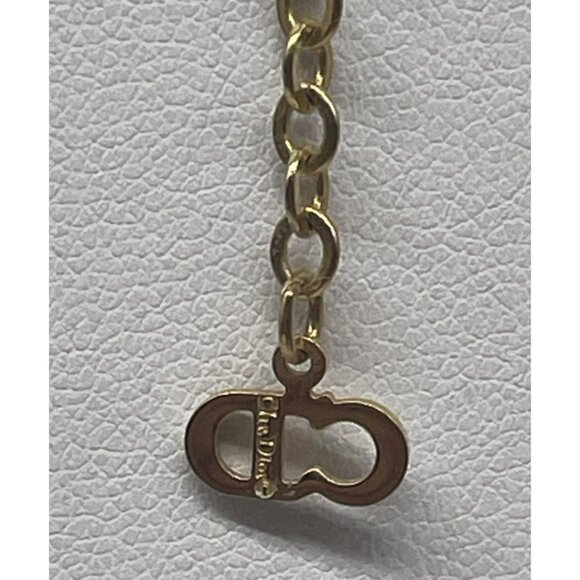 Vtg Christian Dior CD Authentic Gold V-Shaped Rhinestone Crystal Necklace 15” +2 - Picture 6 of 9